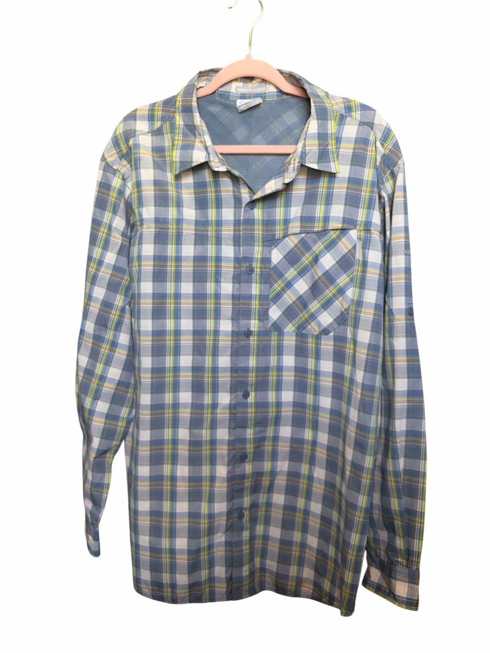 Columbia Men's XL Blue Plaid Insect Blocker Vented Button-Down Shirt